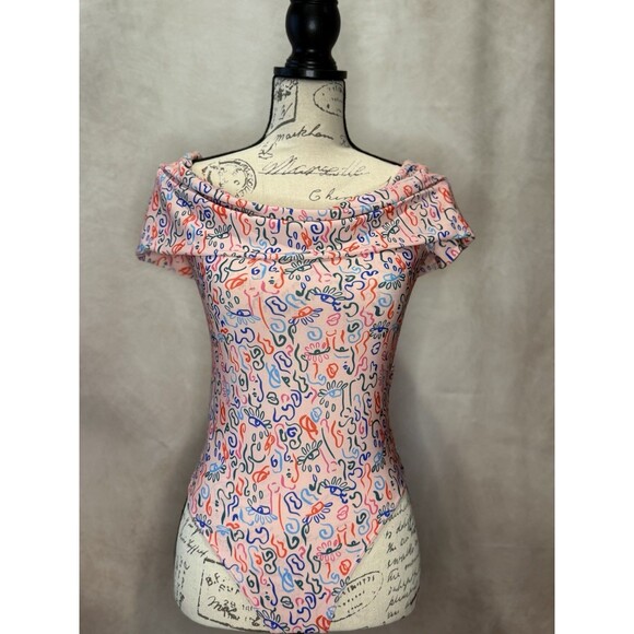 Nordstrom By Christina Martinez Abstract Pink Off-Shoulder Body Suit Size M - Picture 1 of 8